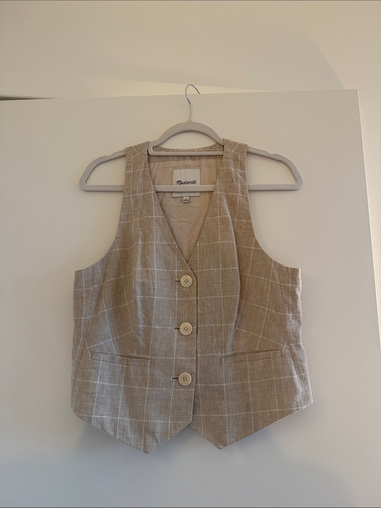 Madewell Jackets & Blazers - Madewell Beige Plaid Linen-Blend Vest